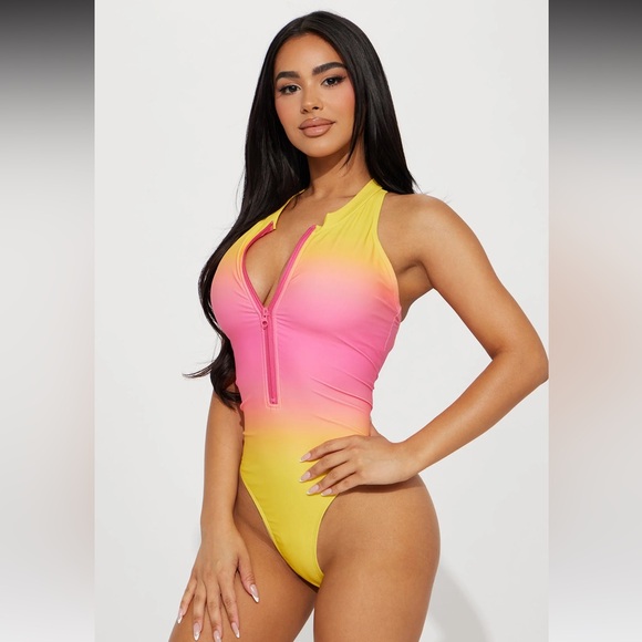 Zip Up Sexy onePiece Swimsuit - Pink/combo - Picture 12 of 12
